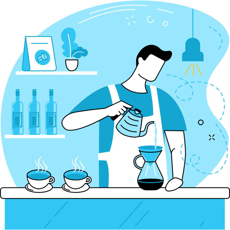Local business owner Joe is making a coffee pour over in his cafe