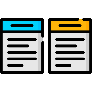 An icon of two sheets of paper next to each other, one being a rough draft and the second being a final draft.