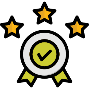 Expertise An icon of a ribbon with three star above it