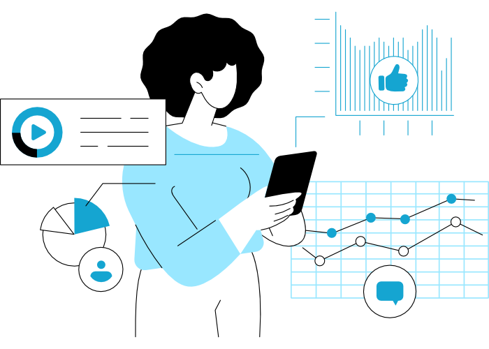 A woman looking at a tablet trying to understand large amounts of data from customer feedback.