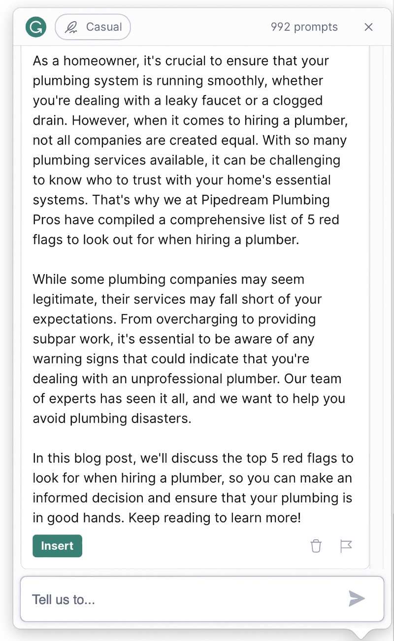 GrammarlyGO AI Detector Demo Content A screenshot of a blog introduction generated by GrammarlyGO