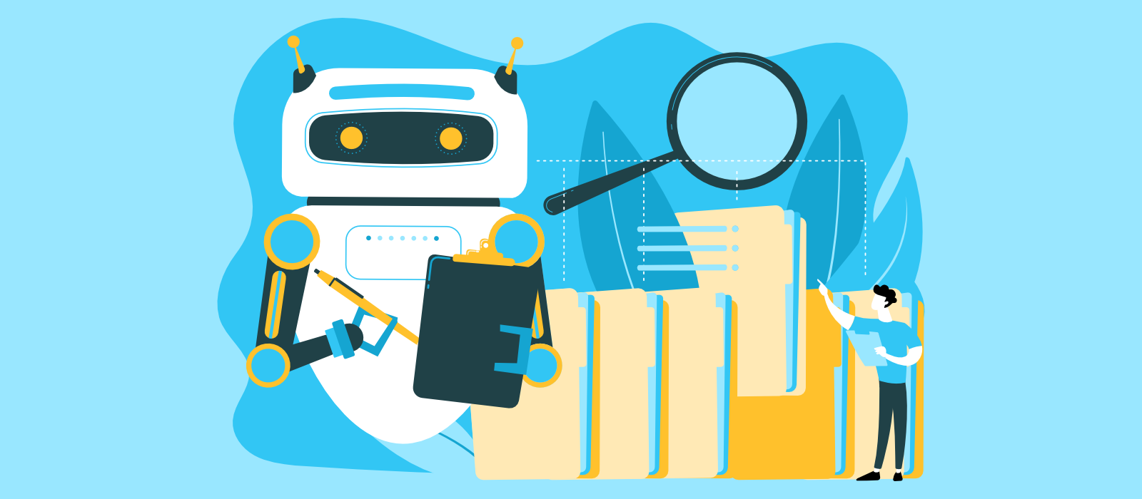 The Implications of AI Detection on Created Content An AI bot reviewing a large stack of files to see if its been generated by AI