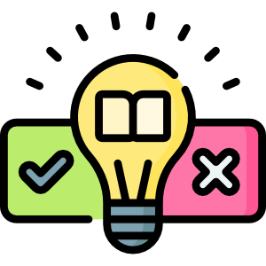 An icon of a lightbulb with a yes and no indicator next to it