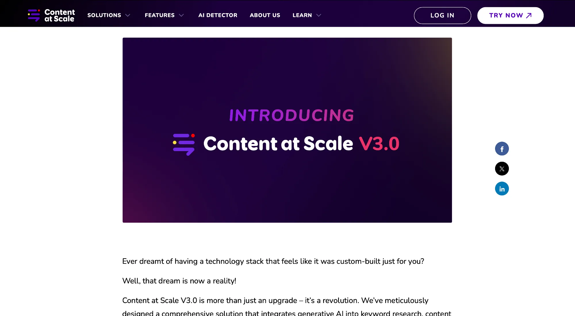 Discover the Latest Innovation with Content at Scale V3.0 Launch A screenshot of the Content at Scale V3.0 introduction post