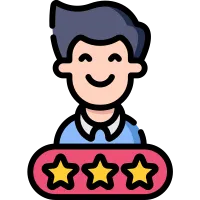 An icon of a happy customer with a high satisfaction rating underneath them