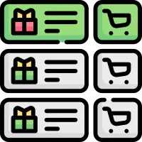 An icon of product descriptions next to check out buttons