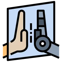 An icon of a human hand next to a robot hand